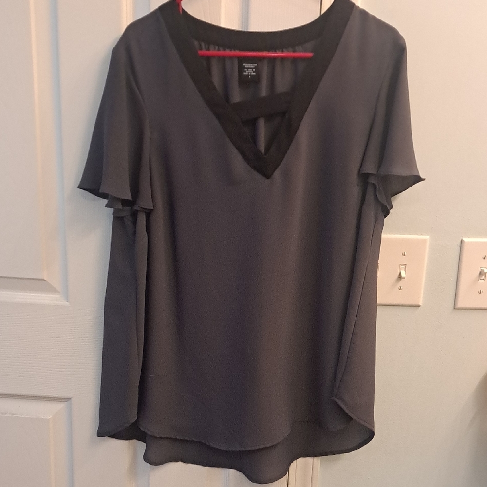 Torrid Black and Gray V-Neck Blouse